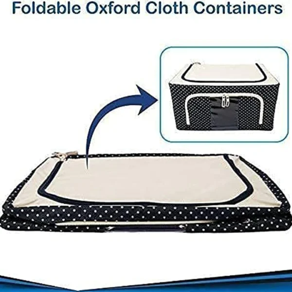 Fold-able Steel Frame Clothes Living Storage Organizer Handled Bag Box for Large Size Bedding, Blankets, Women Saree